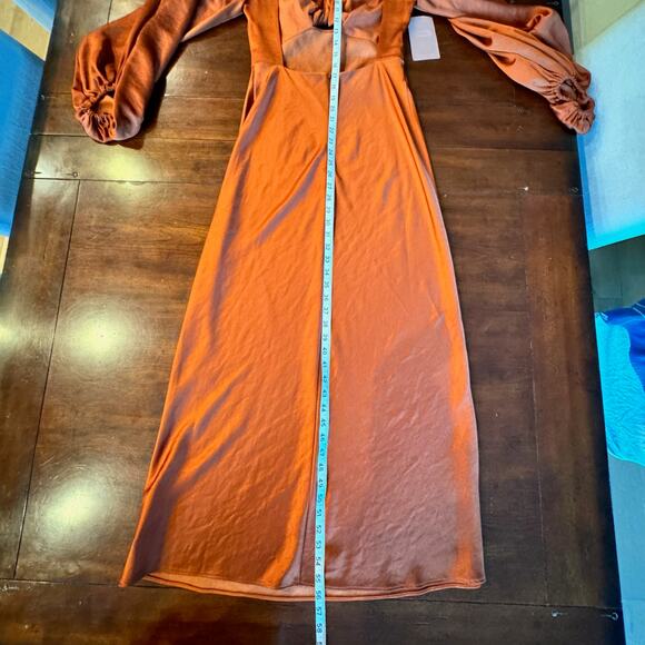 Significant Other Gown Sz 6 Demi Backless Rust Red Satin Long Sleeve Column Maxi - Picture 13 of 15